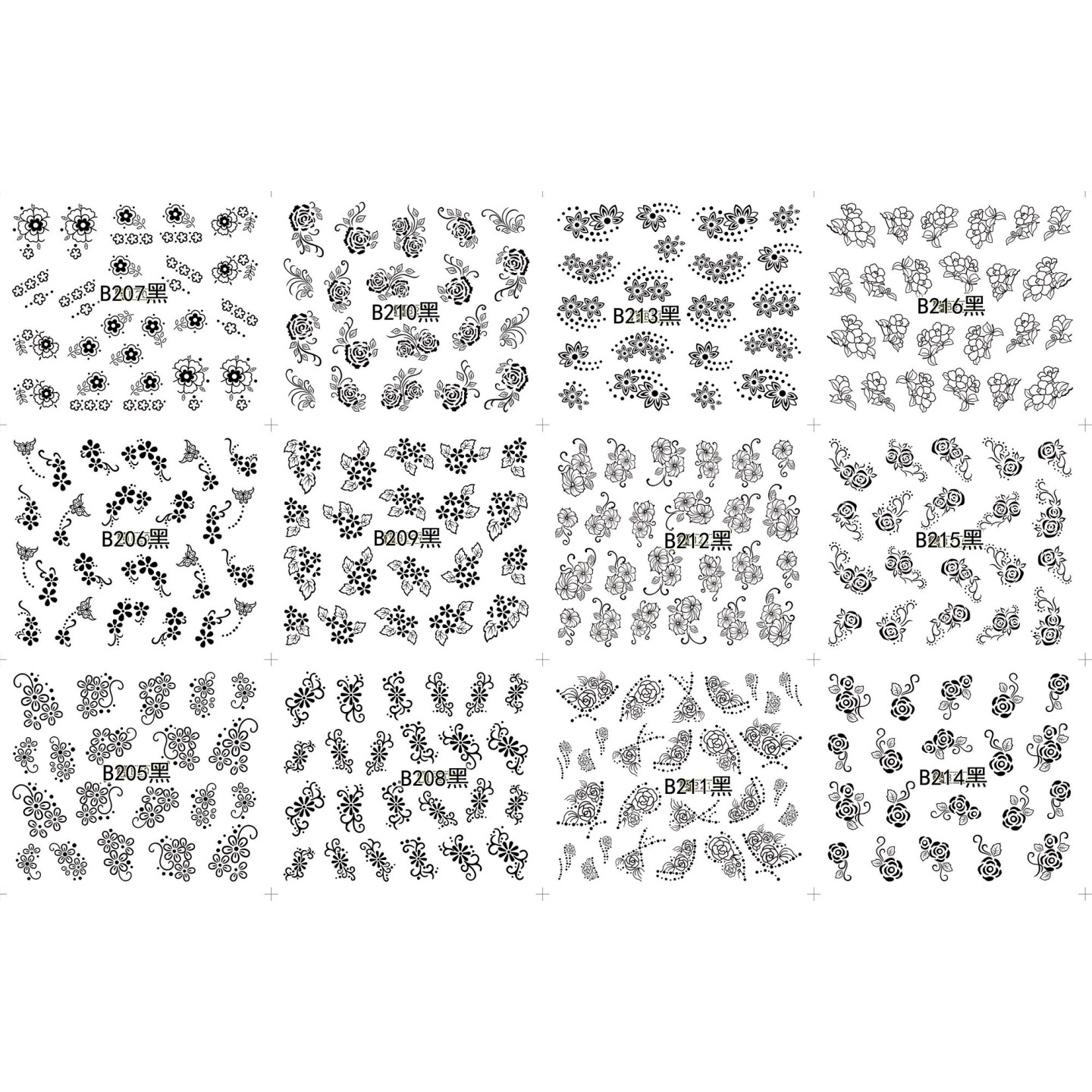 Pack de 60 water decals (B205 à B216 - NOIR) + 12 water decals surprise