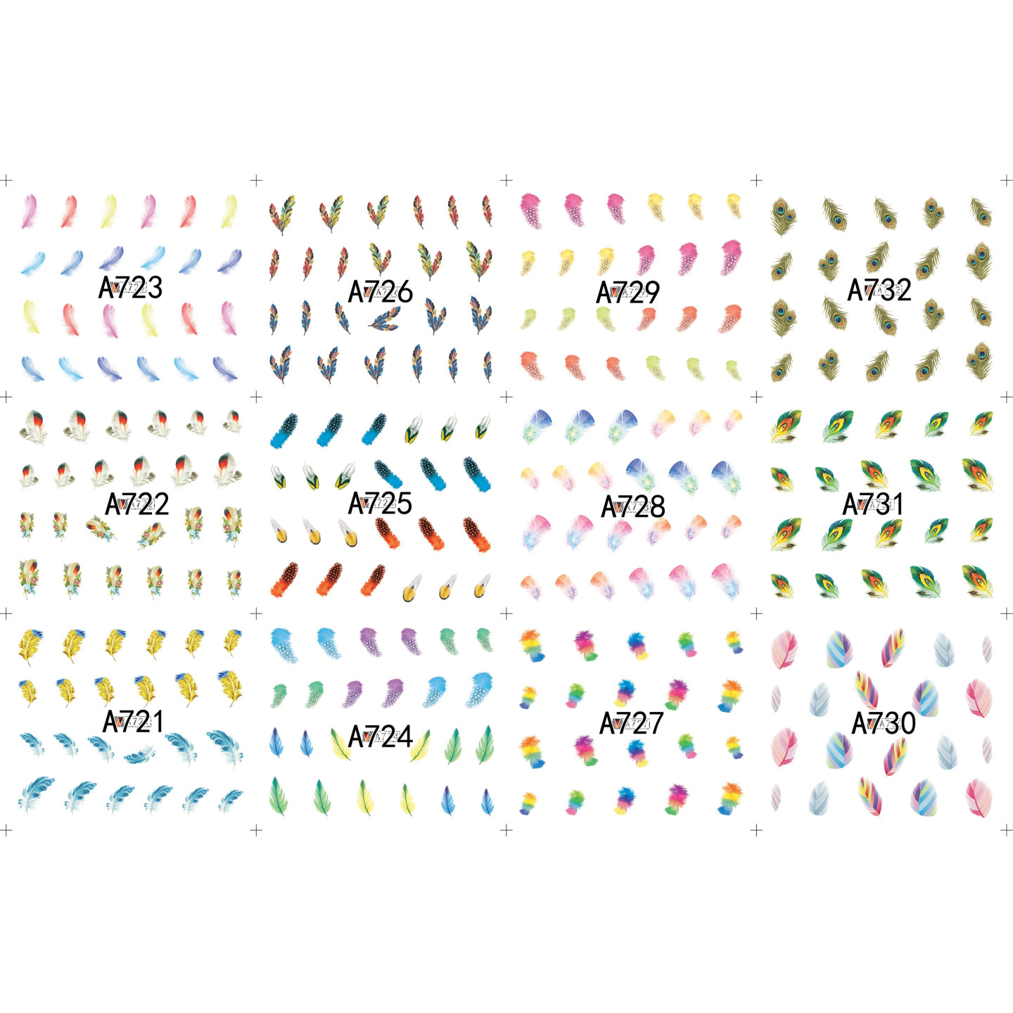 Pack de 60 water decals (A721 à A732 - COULEUR) + 12 water decals surprise