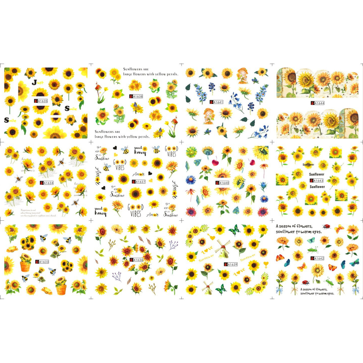 Pack de 60 water decals (A1633 à A1644 - COULEUR) + 12 water decals surprise