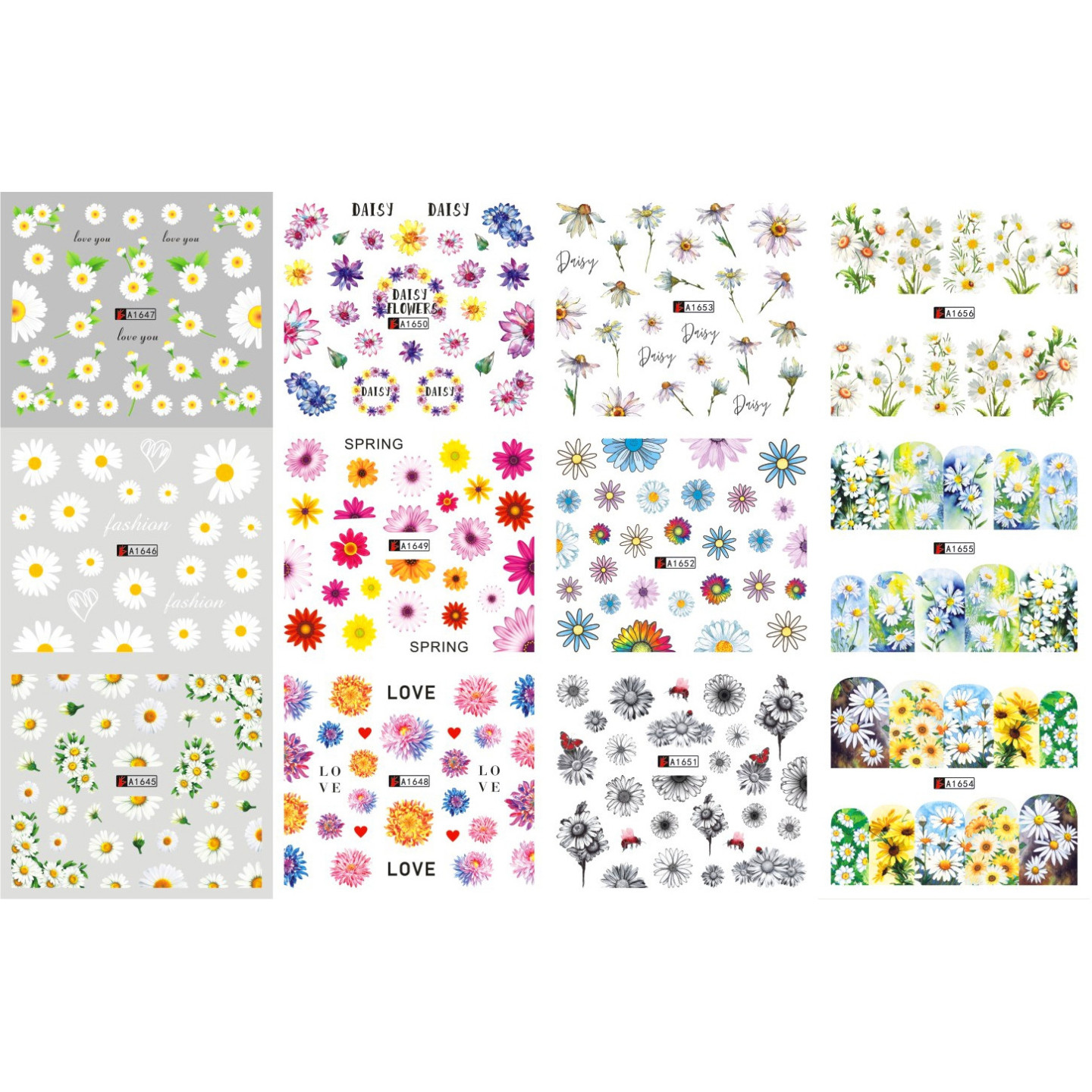Pack de 60 water decals (A1645 à A1656 - COULEUR) + 12 water decals surprise