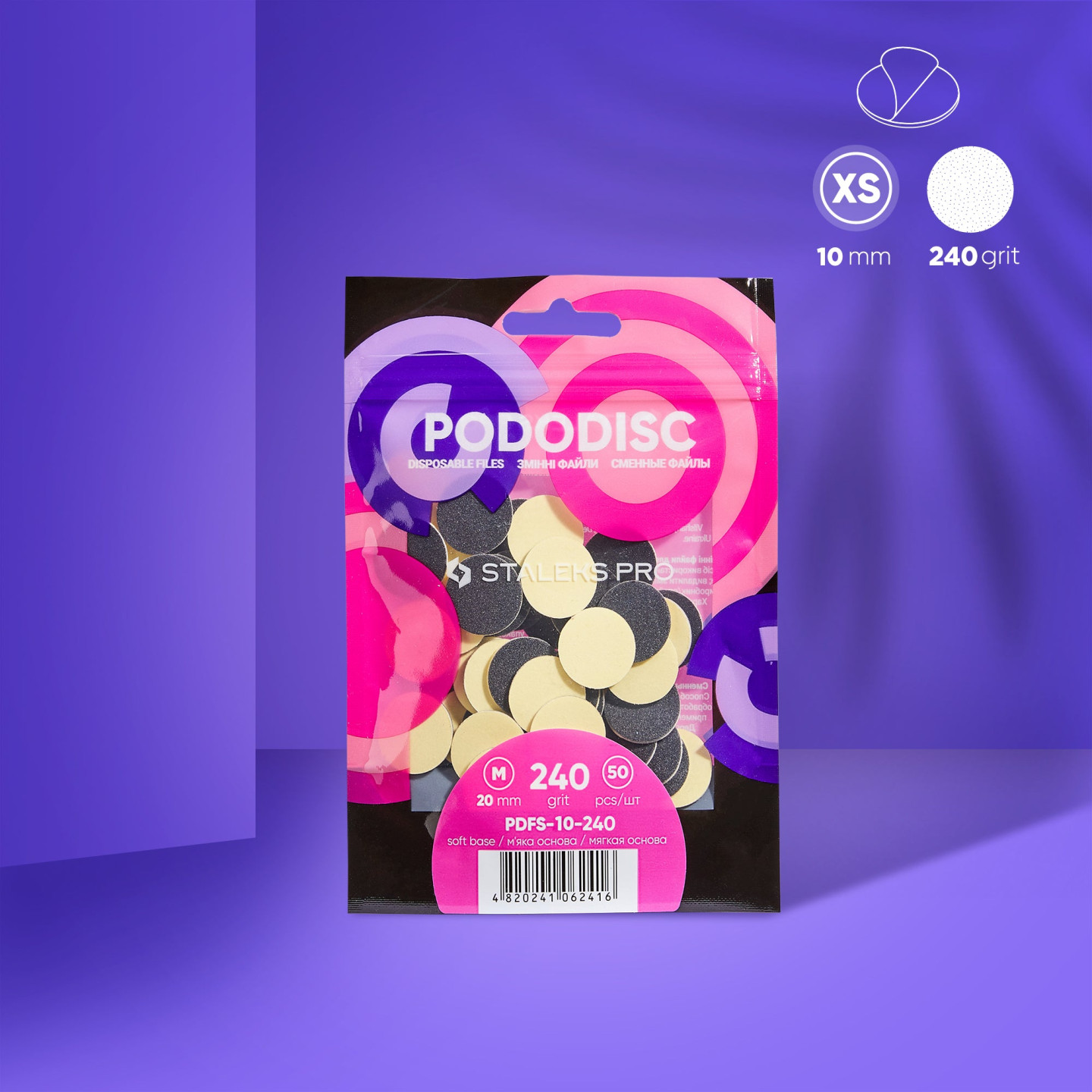 Embouts interchangeables à base souple pour disque pédicure PODODISC STALEKS PRO XS (50 pcs-Noir) - Grain 100-180-240-320