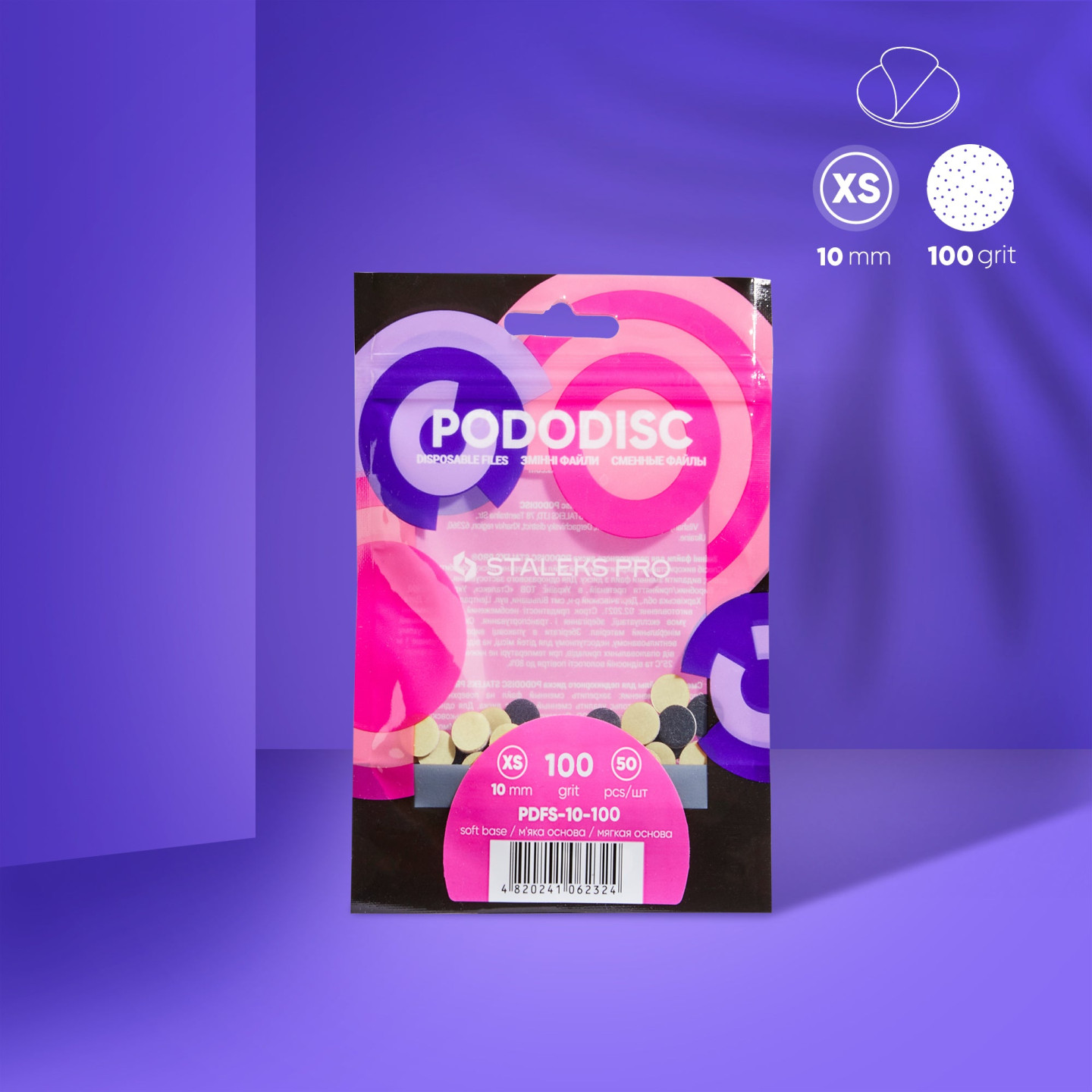 Embouts interchangeables à base souple pour disque pédicure PODODISC STALEKS PRO XS (50 pcs-Noir) - Grain 100-180-240-320
