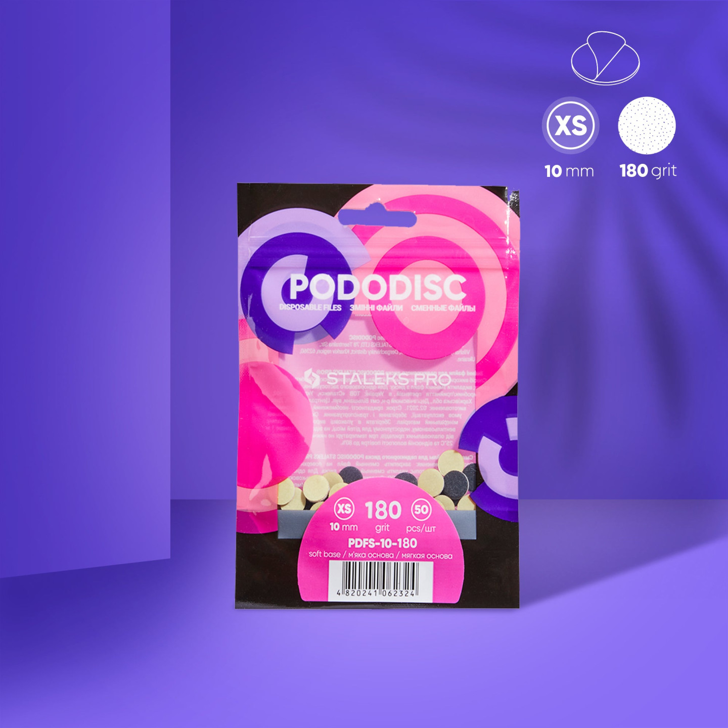 Embouts interchangeables à base souple pour disque pédicure PODODISC STALEKS PRO XS (50 pcs-Noir) - Grain 100-180-240-320