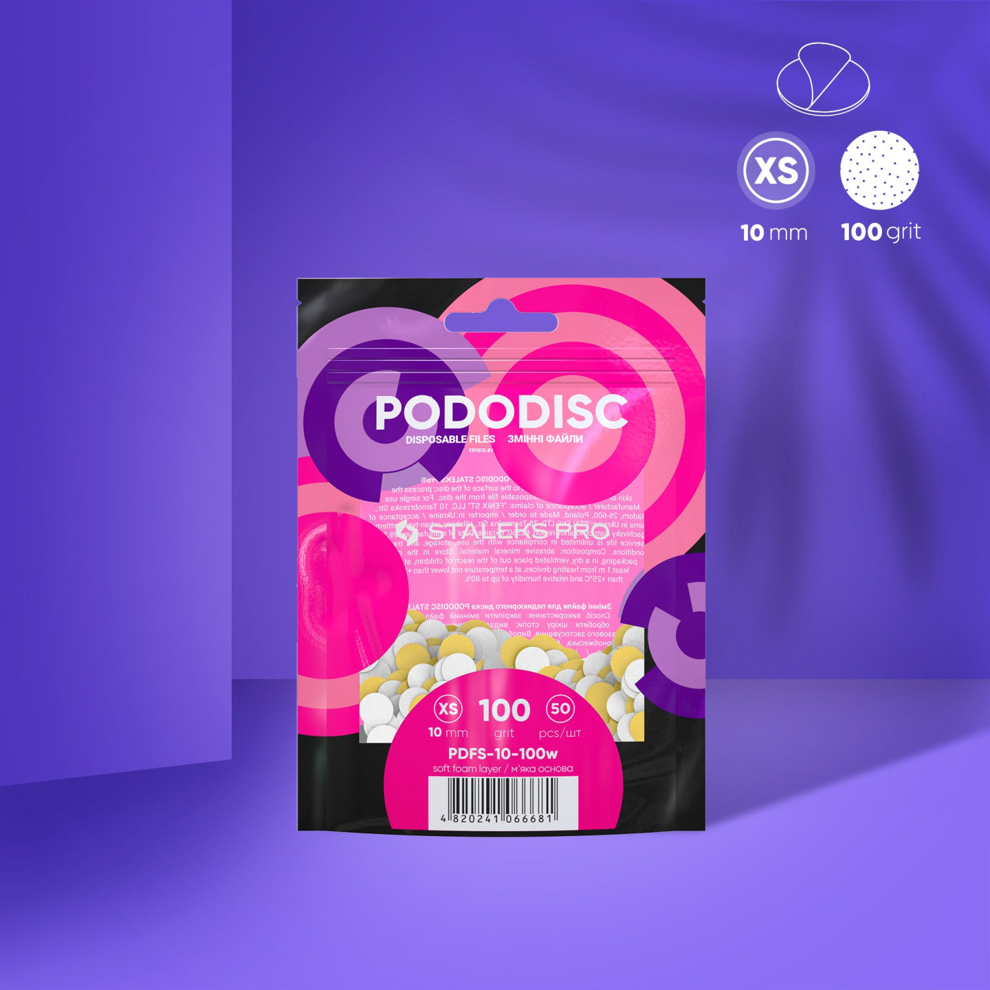 Embouts interchangeables à base souple pour disque pédicure PODODISC STALEKS PRO XS (50 pcs-Blanc) - Grain 100-180-240-320