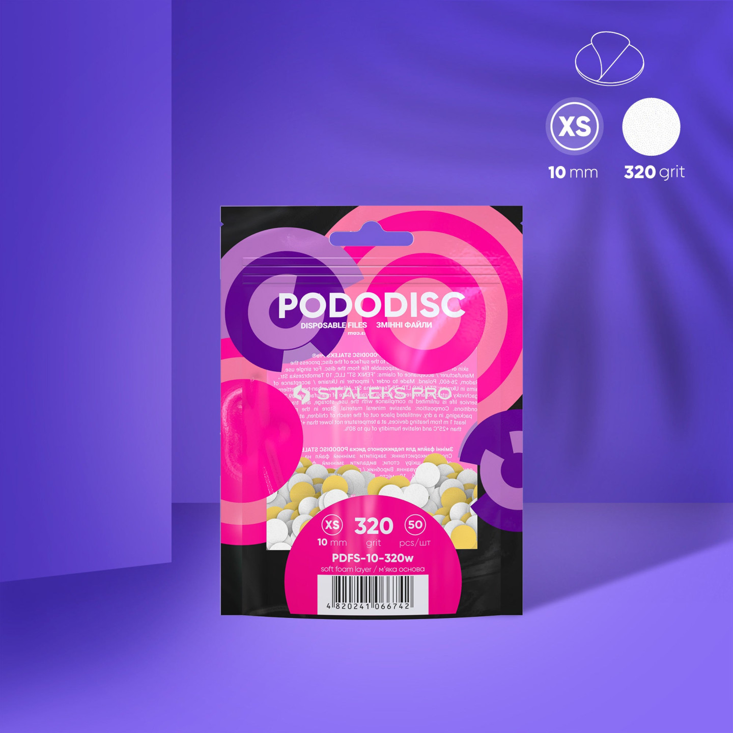 Embouts interchangeables à base souple pour disque pédicure PODODISC STALEKS PRO XS (50 pcs-Blanc) - Grain 100-180-240-320